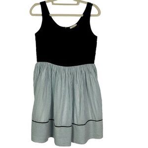 LOFT Outlet Mixed Media Dress, Black Eyelet bodice, Blue/White Striped Skirt